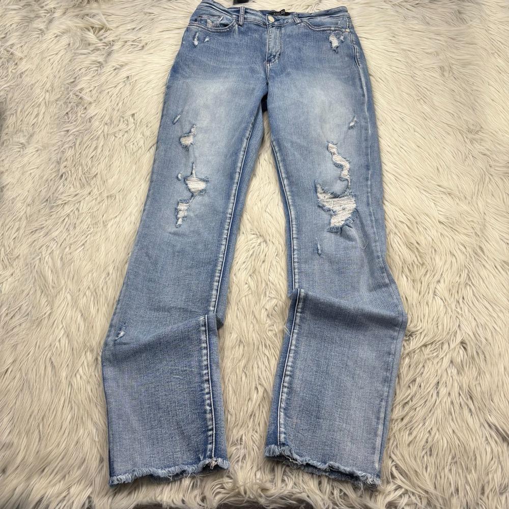 Judy Blue Women's 30 Light Wash Distressed Boyfriend Jeans Raw Hems